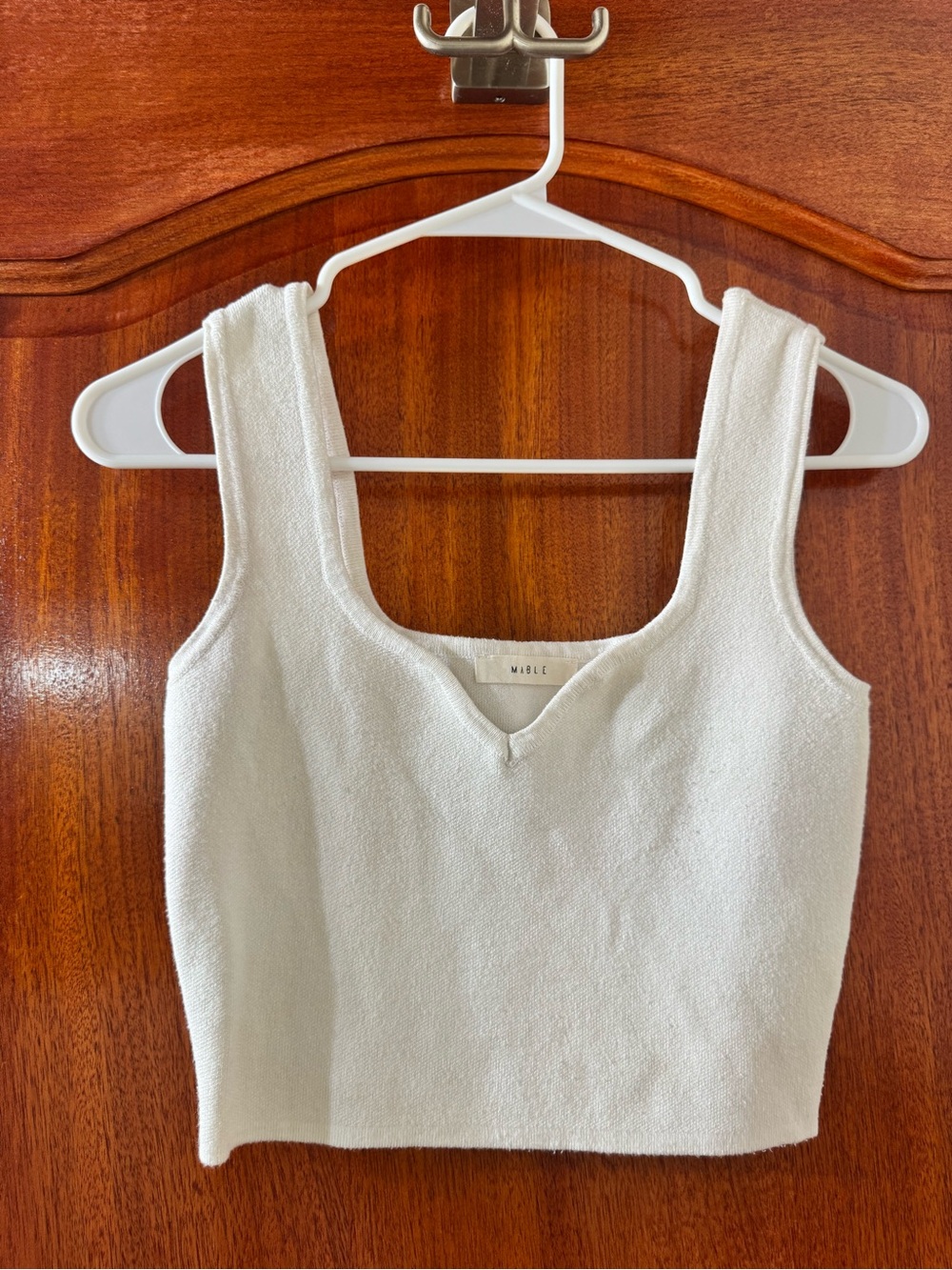 Mable Cream Knit V-Notch crop tank top